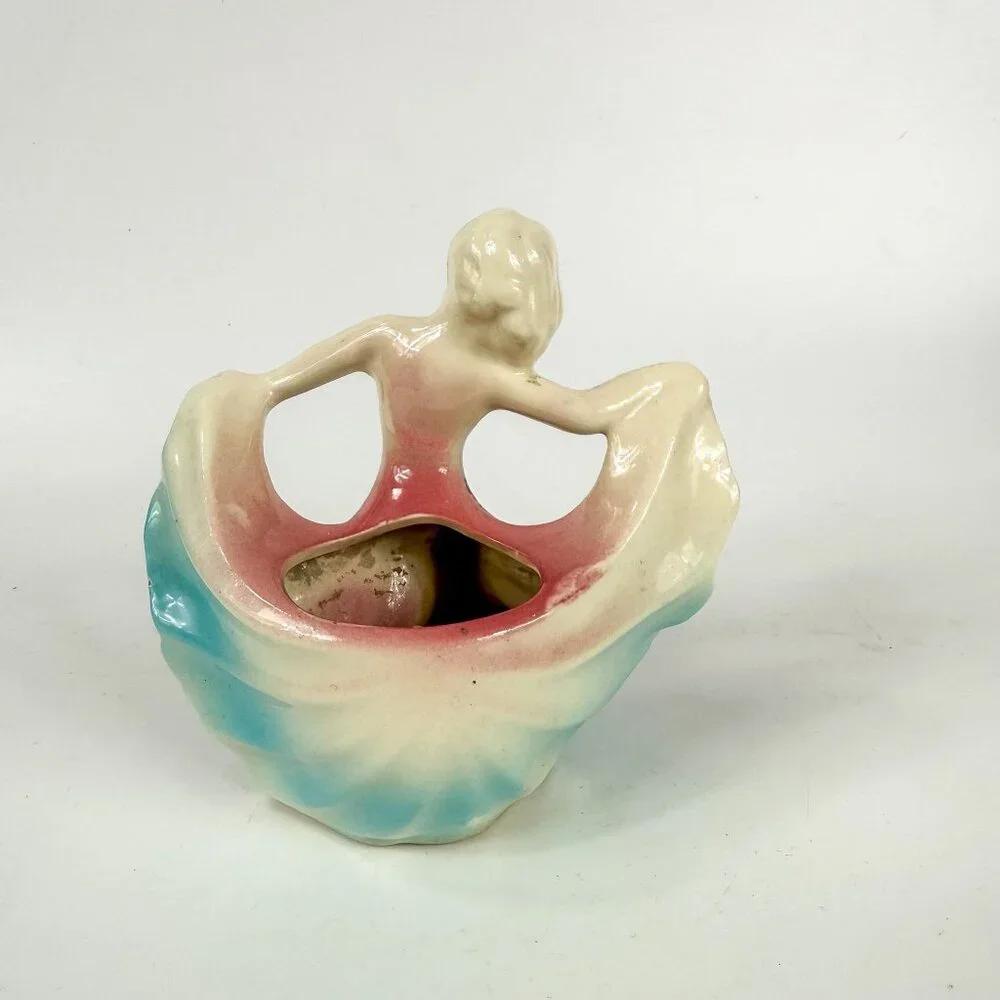Shawnee Dancing Girl Planter Figurine Teal Blue Maroon Red Gradient Ceramic